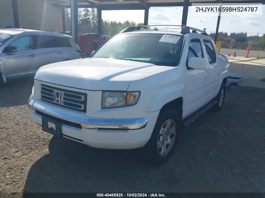 2008 Honda Ridgeline Rtl VIN: 2HJYK16598H524787 Lot: 40485925