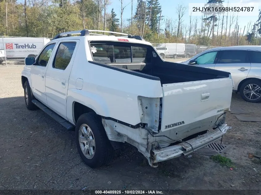 2008 Honda Ridgeline Rtl VIN: 2HJYK16598H524787 Lot: 40485925