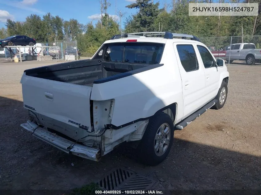 2008 Honda Ridgeline Rtl VIN: 2HJYK16598H524787 Lot: 40485925