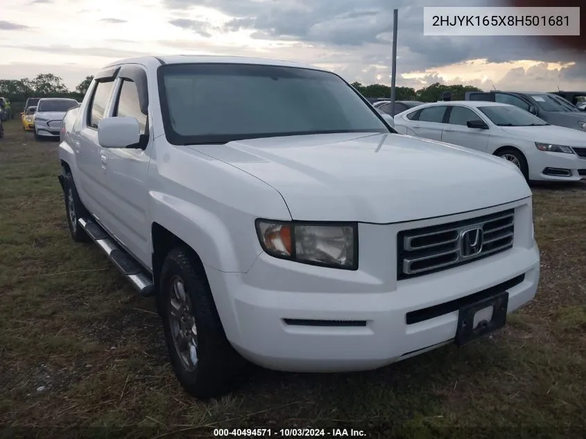 2008 Honda Ridgeline Rtl VIN: 2HJYK165X8H501681 Lot: 40494571