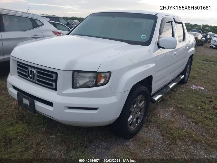 2008 Honda Ridgeline Rtl VIN: 2HJYK165X8H501681 Lot: 40494571