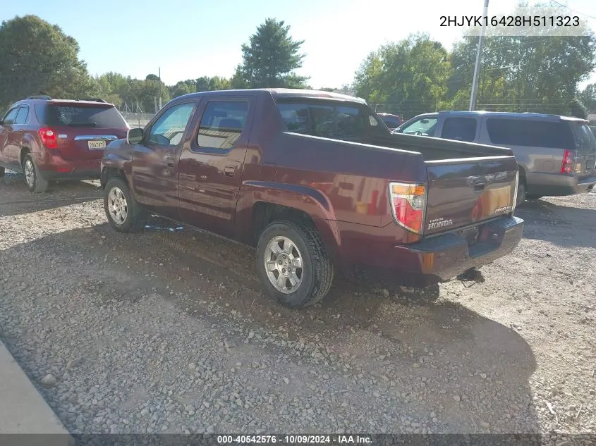 2008 Honda Ridgeline Rts VIN: 2HJYK16428H511323 Lot: 40542576