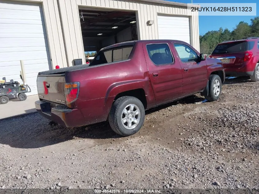 2008 Honda Ridgeline Rts VIN: 2HJYK16428H511323 Lot: 40542576