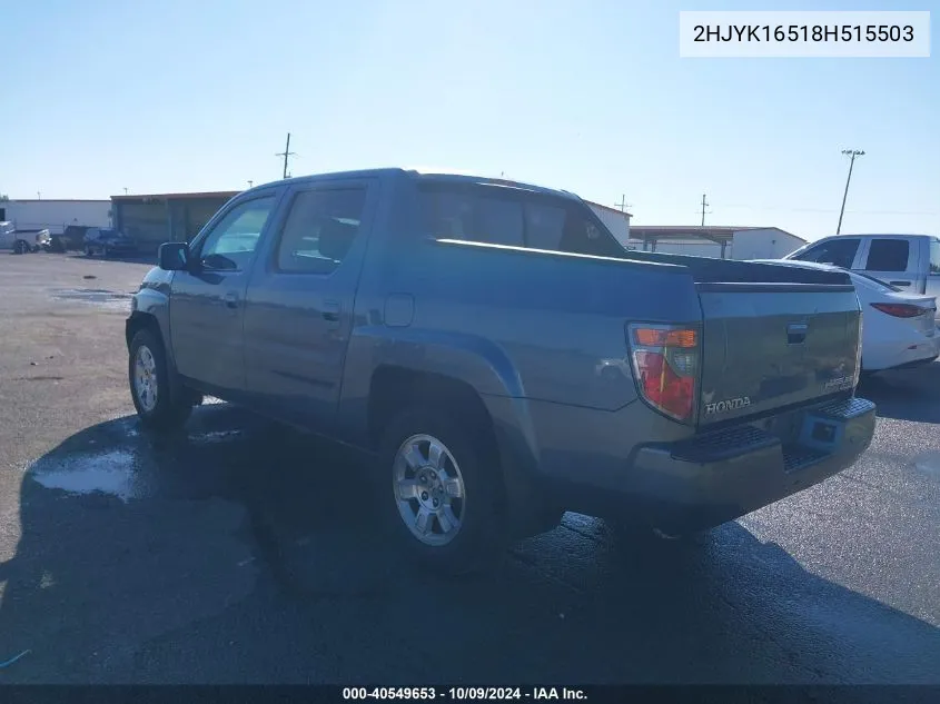 2008 Honda Ridgeline Rtl VIN: 2HJYK16518H515503 Lot: 40549653