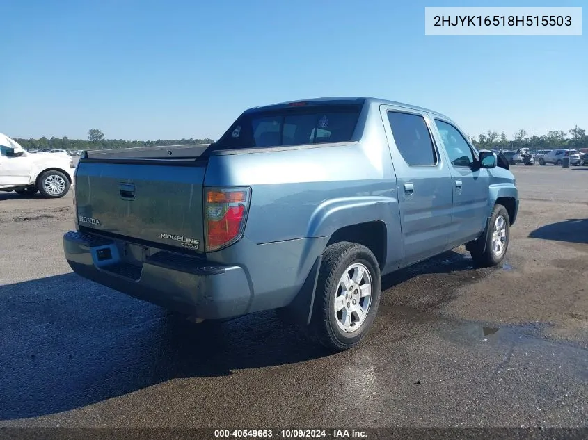 2008 Honda Ridgeline Rtl VIN: 2HJYK16518H515503 Lot: 40549653