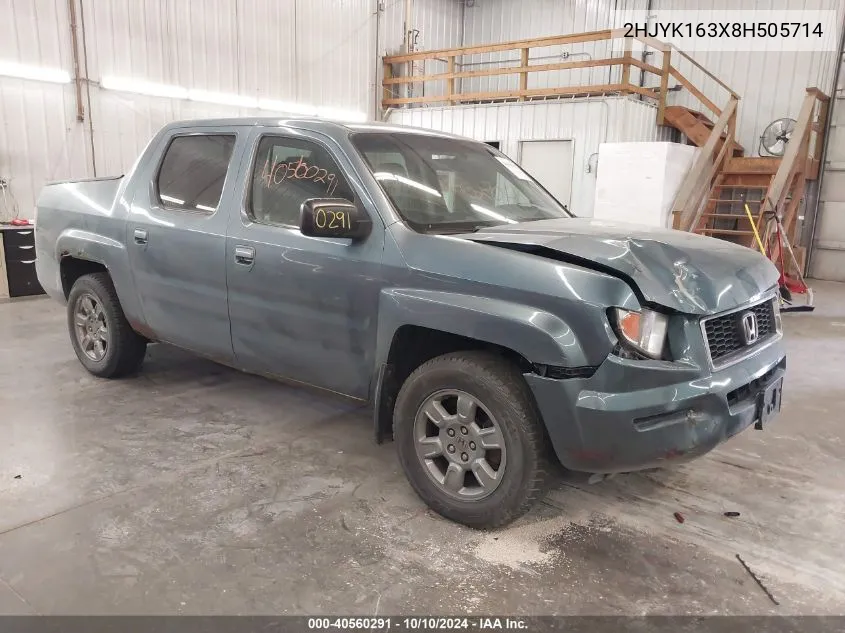 2008 Honda Ridgeline Rtx VIN: 2HJYK163X8H505714 Lot: 40560291