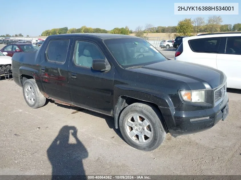 2008 Honda Ridgeline Rtx VIN: 2HJYK16388H534001 Lot: 40564362