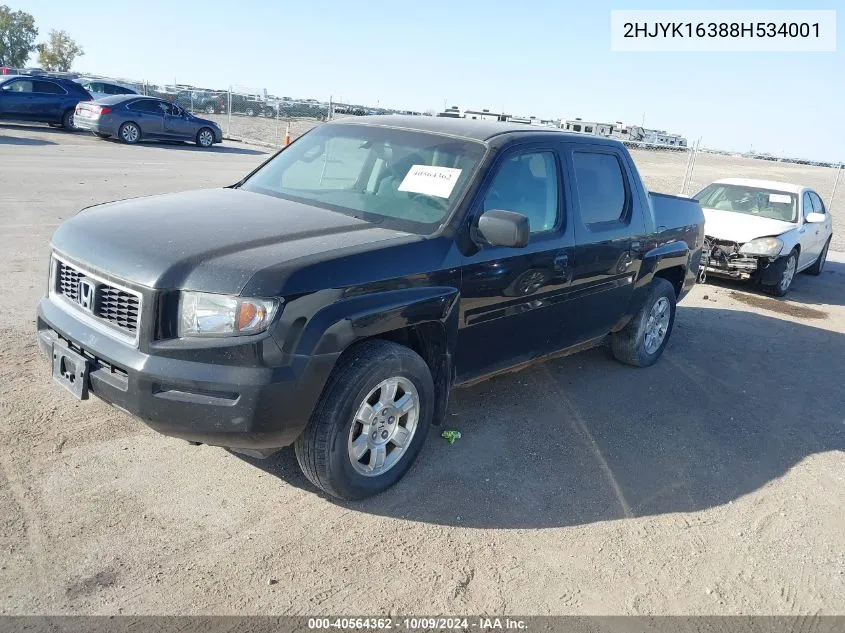 2008 Honda Ridgeline Rtx VIN: 2HJYK16388H534001 Lot: 40564362