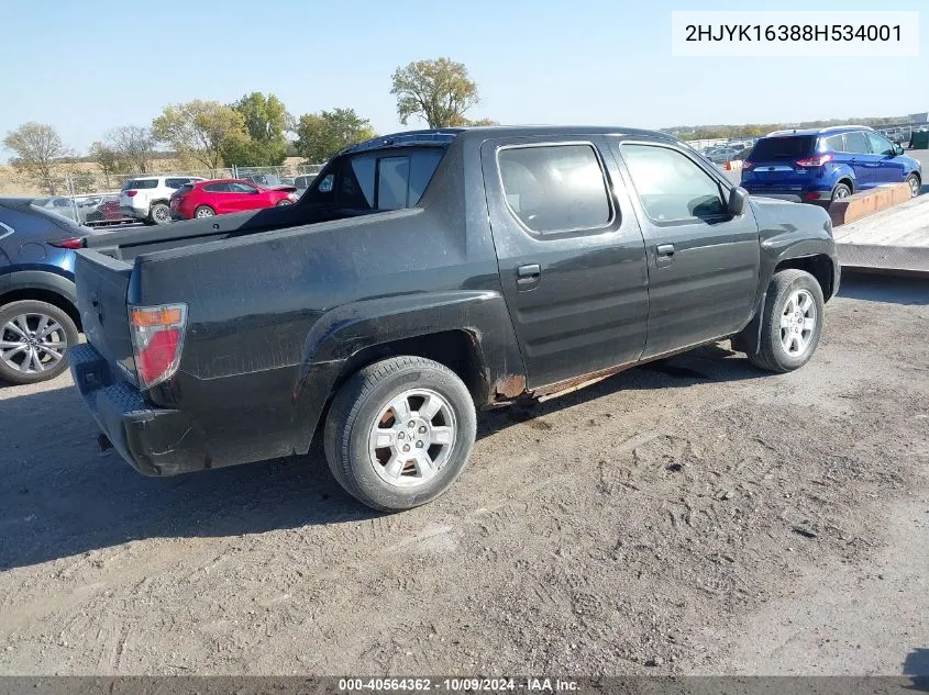 2008 Honda Ridgeline Rtx VIN: 2HJYK16388H534001 Lot: 40564362