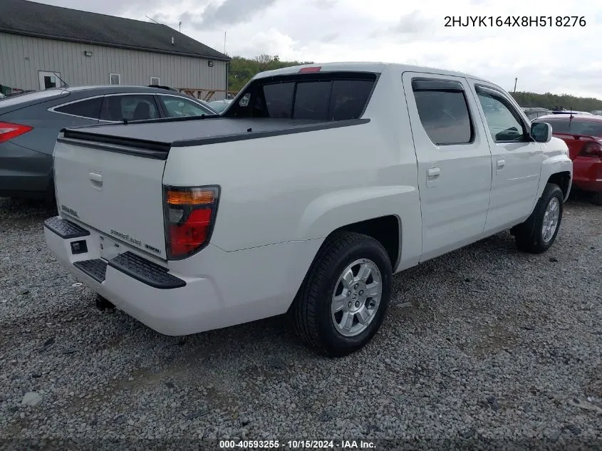 2008 Honda Ridgeline Rts VIN: 2HJYK164X8H518276 Lot: 40593255