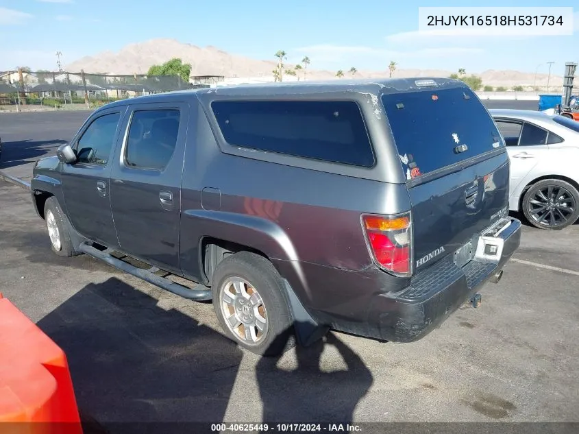 2008 Honda Ridgeline Rtl VIN: 2HJYK16518H531734 Lot: 40625449