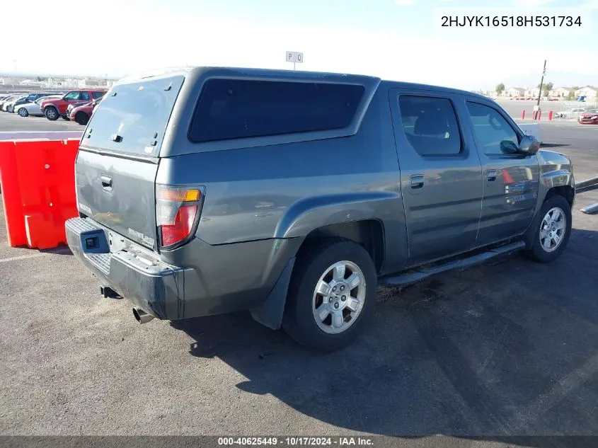 2008 Honda Ridgeline Rtl VIN: 2HJYK16518H531734 Lot: 40625449