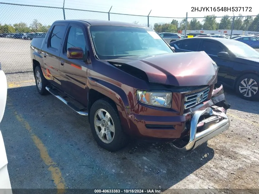 2008 Honda Ridgeline Rtl VIN: 2HJYK16548H537172 Lot: 40633383