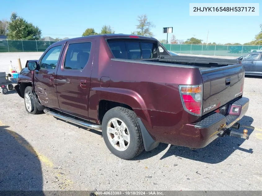 2008 Honda Ridgeline Rtl VIN: 2HJYK16548H537172 Lot: 40633383