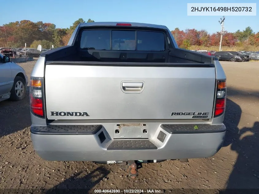 2008 Honda Ridgeline Rts VIN: 2HJYK16498H520732 Lot: 40642690