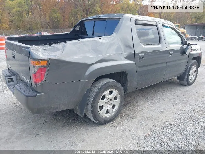 2008 Honda Ridgeline Rts VIN: 2HJYK16478H503878 Lot: 40653048