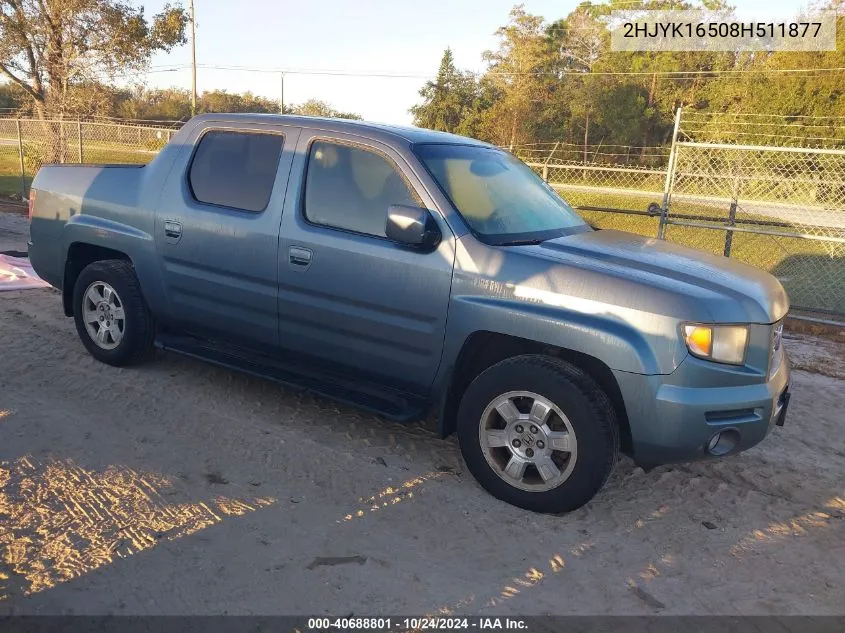 2008 Honda Ridgeline Rtl VIN: 2HJYK16508H511877 Lot: 40688801