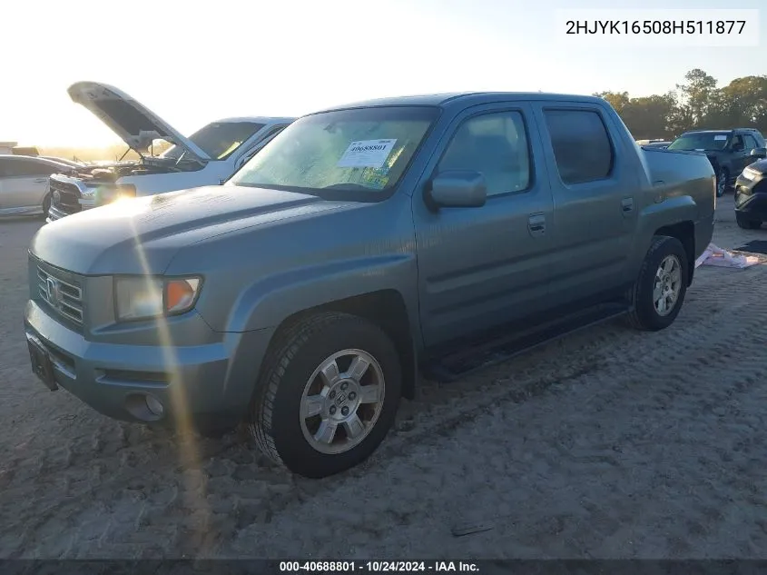 2008 Honda Ridgeline Rtl VIN: 2HJYK16508H511877 Lot: 40688801