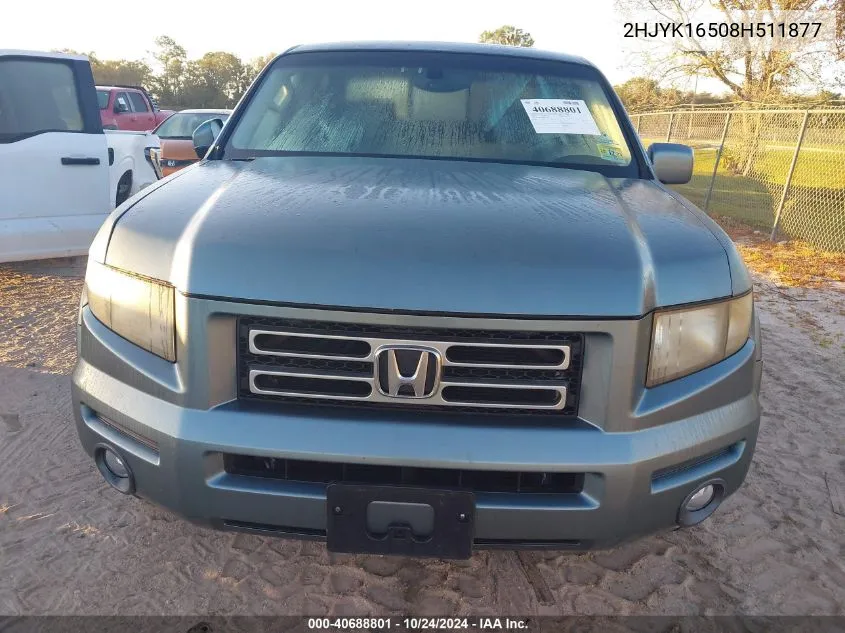 2008 Honda Ridgeline Rtl VIN: 2HJYK16508H511877 Lot: 40688801