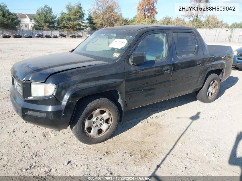 2008 Honda Ridgeline Rt VIN: 2HJYK16288H509042 Lot: 40717603