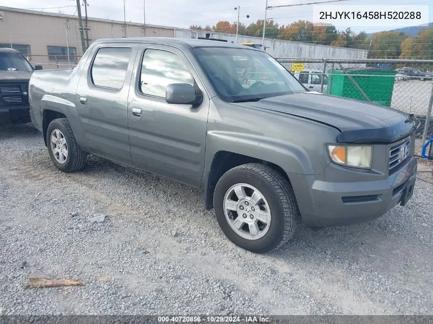 2008 Honda Ridgeline Rts VIN: 2HJYK16458H520288 Lot: 40720856