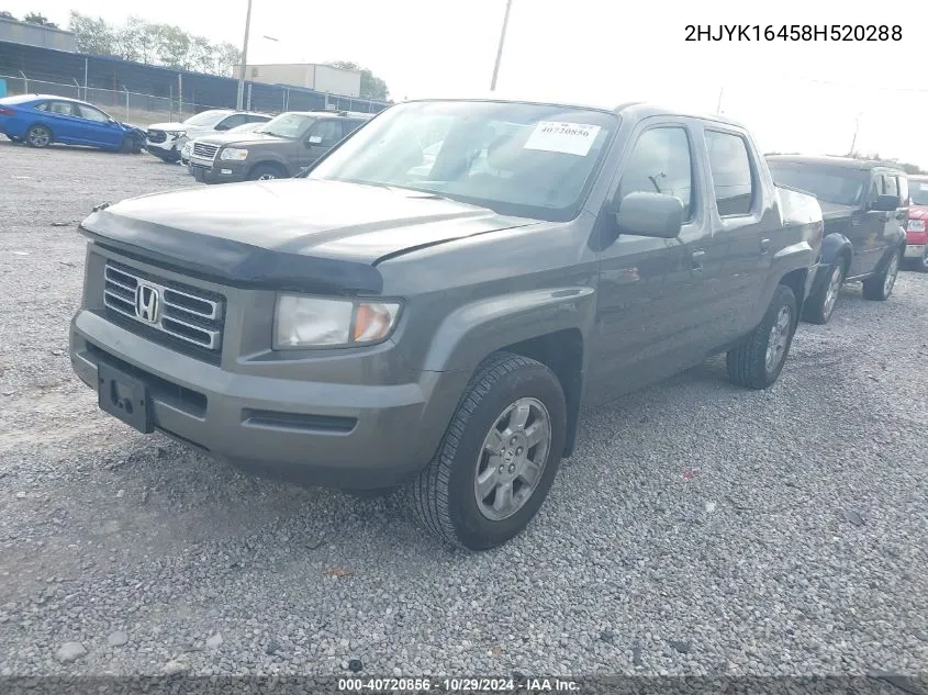 2008 Honda Ridgeline Rts VIN: 2HJYK16458H520288 Lot: 40720856