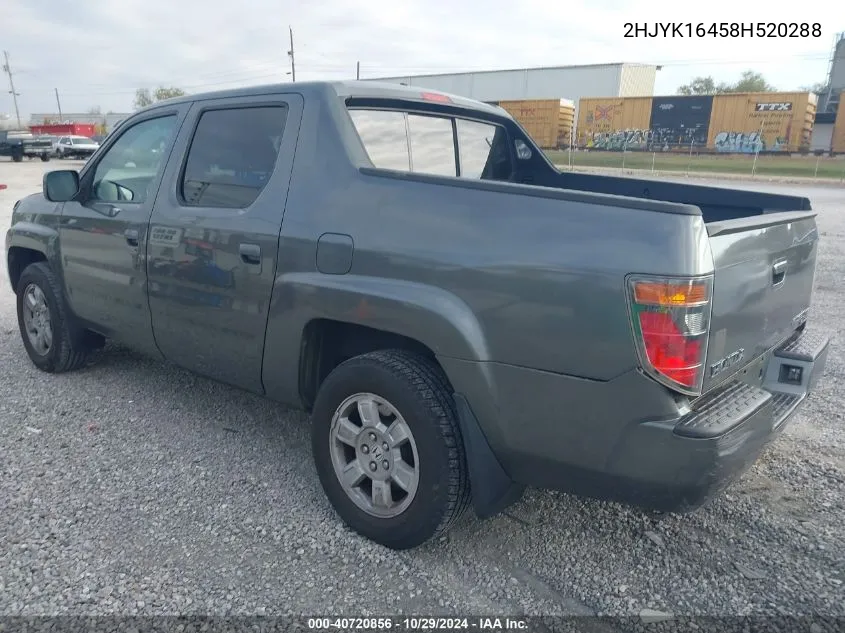 2008 Honda Ridgeline Rts VIN: 2HJYK16458H520288 Lot: 40720856