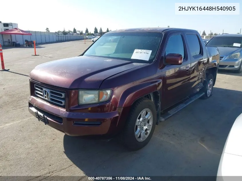 2008 Honda Ridgeline Rts VIN: 2HJYK16448H540905 Lot: 40787356