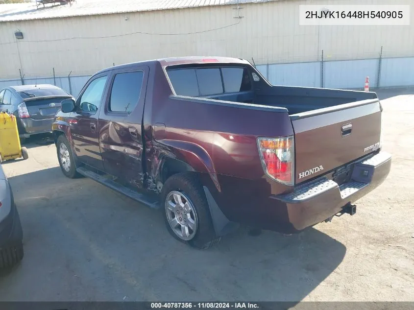 2008 Honda Ridgeline Rts VIN: 2HJYK16448H540905 Lot: 40787356