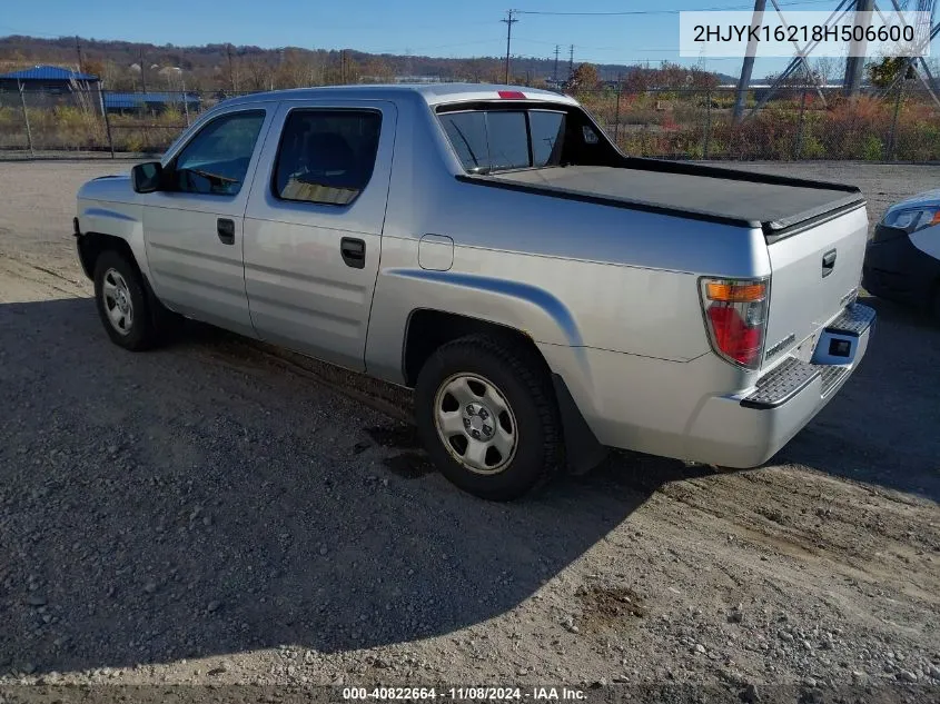 2008 Honda Ridgeline Rt VIN: 2HJYK16218H506600 Lot: 40822664