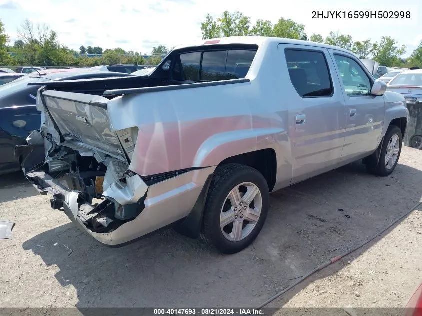 2009 Honda Ridgeline Rtl VIN: 2HJYK16599H502998 Lot: 40147693