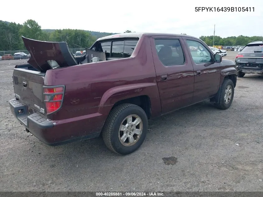 2009 Honda Ridgeline Rts VIN: 5FPYK16439B105411 Lot: 40285881