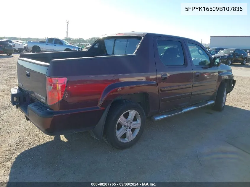 2009 Honda Ridgeline Rtl VIN: 5FPYK16509B107836 Lot: 40287765