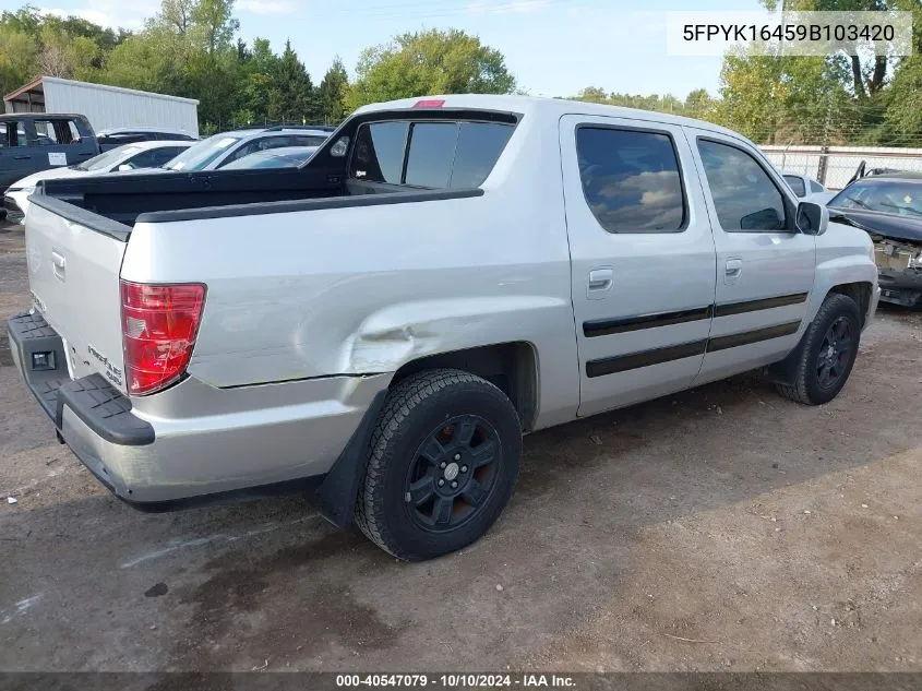 2009 Honda Ridgeline Rts VIN: 5FPYK16459B103420 Lot: 40547079