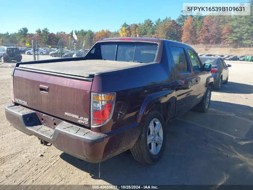 2009 Honda Ridgeline Rtl VIN: 5FPYK16539B109631 Lot: 40655623