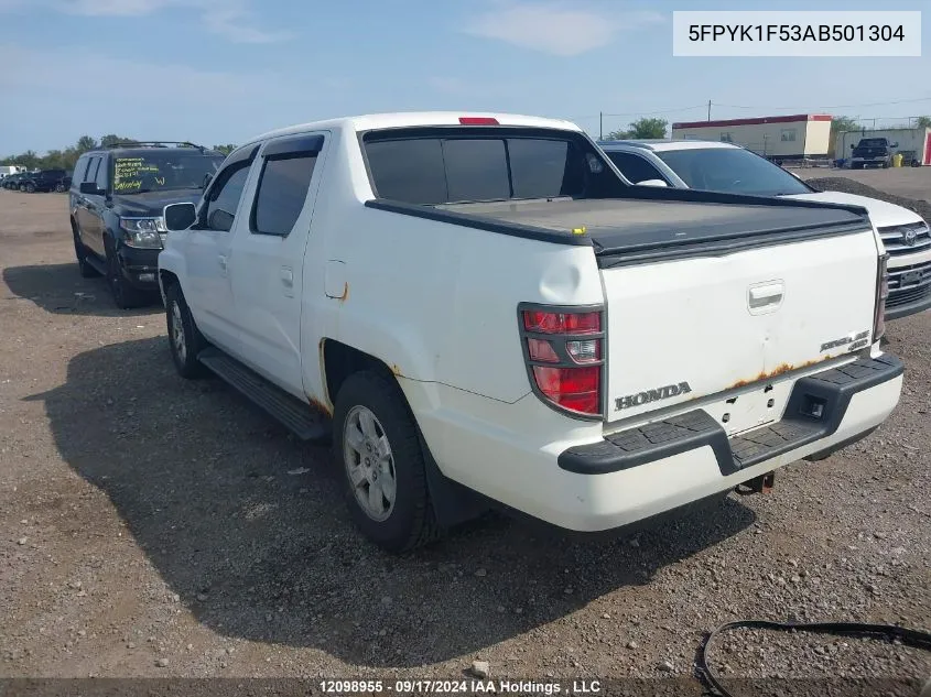 2010 Honda Ridgeline Rtl VIN: 5FPYK1F53AB501304 Lot: 12098955