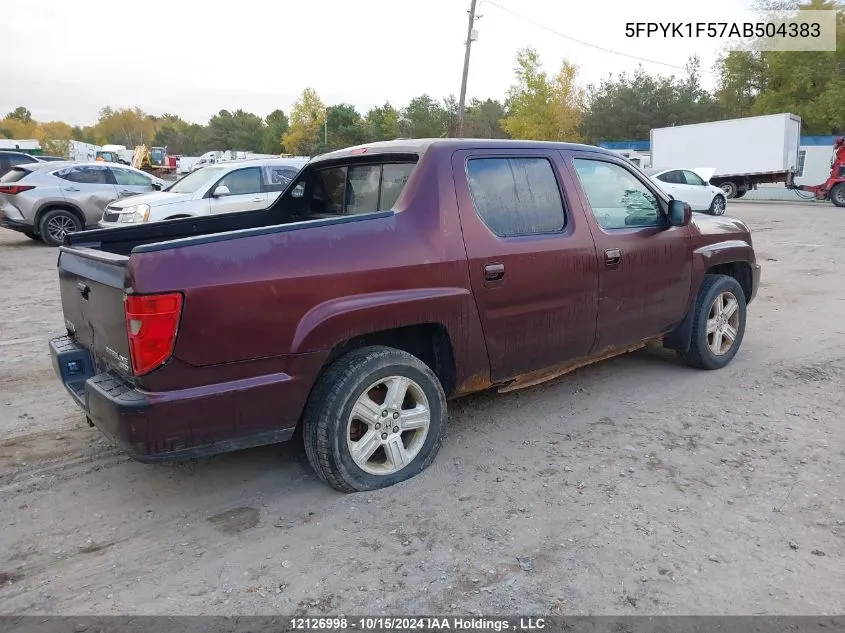 2010 Honda Ridgeline VIN: 5FPYK1F57AB504383 Lot: 12126998