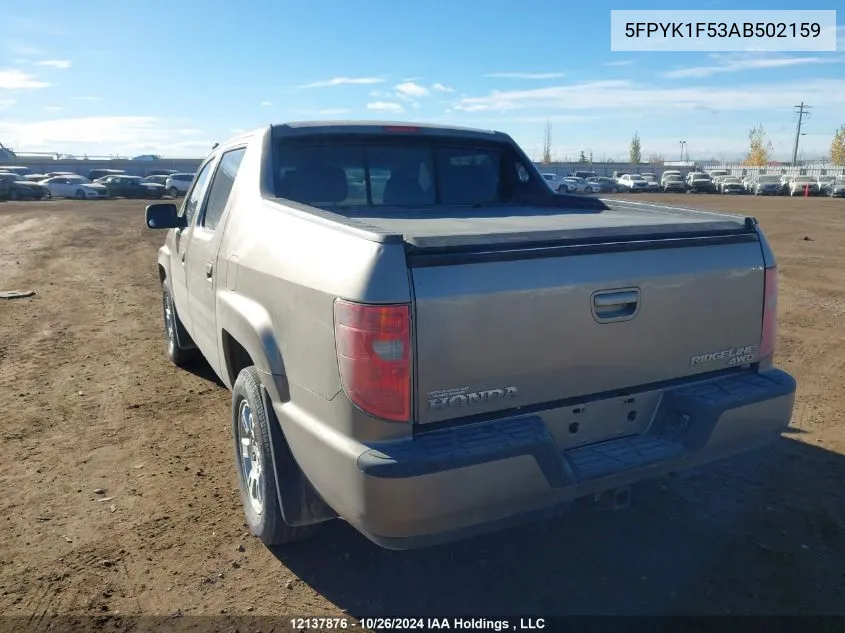 2010 Honda Ridgeline VIN: 5FPYK1F53AB502159 Lot: 12137876