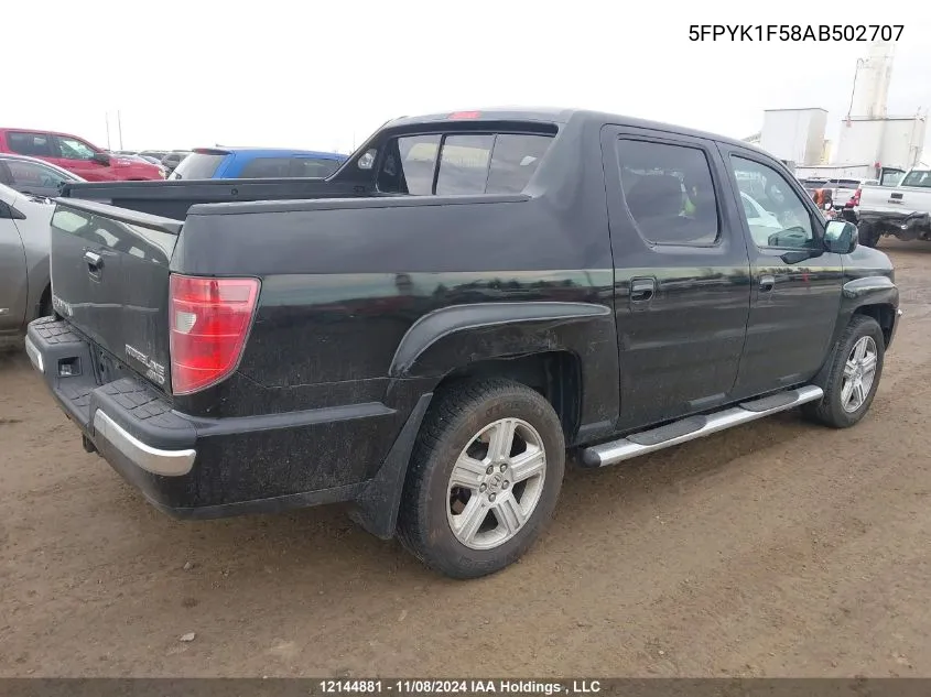 2010 Honda Ridgeline VIN: 5FPYK1F58AB502707 Lot: 12144881