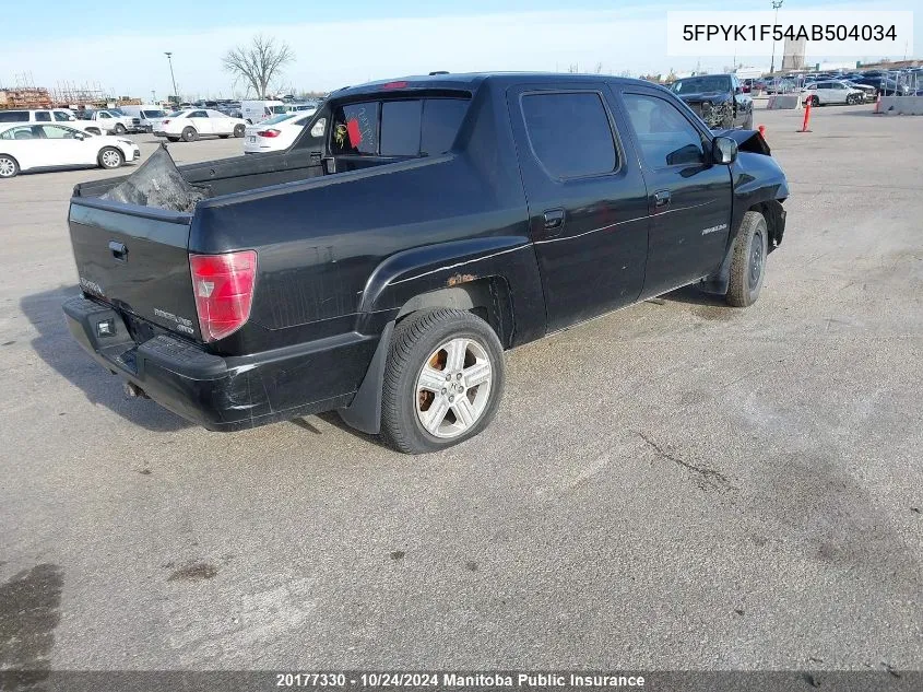 2010 Honda Ridgeline Ex-L VIN: 5FPYK1F54AB504034 Lot: 20177330