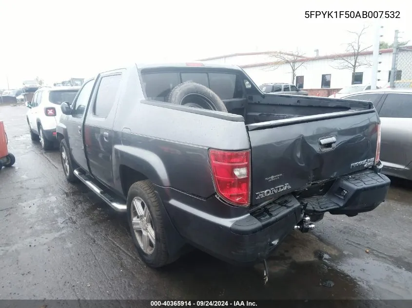 2010 Honda Ridgeline Rtl VIN: 5FPYK1F50AB007532 Lot: 40365914