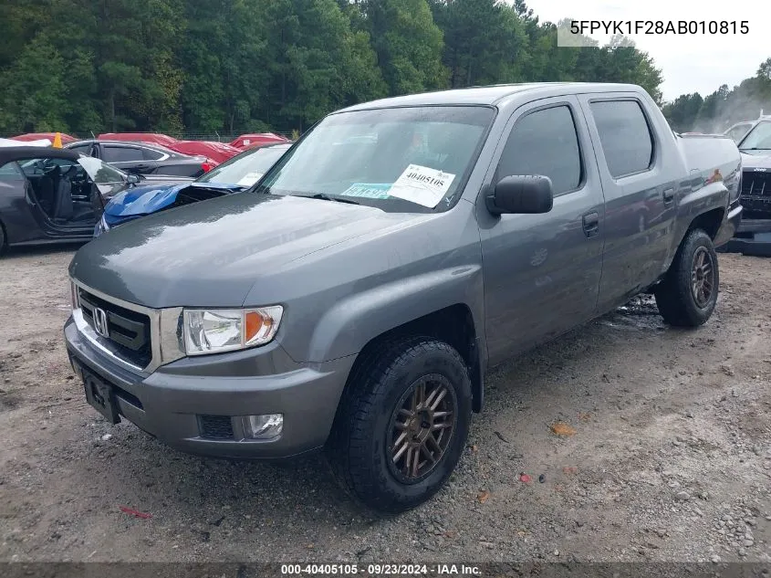 2010 Honda Ridgeline Rt VIN: 5FPYK1F28AB010815 Lot: 40405105