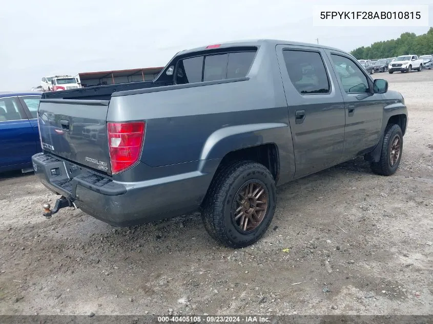 2010 Honda Ridgeline Rt VIN: 5FPYK1F28AB010815 Lot: 40405105