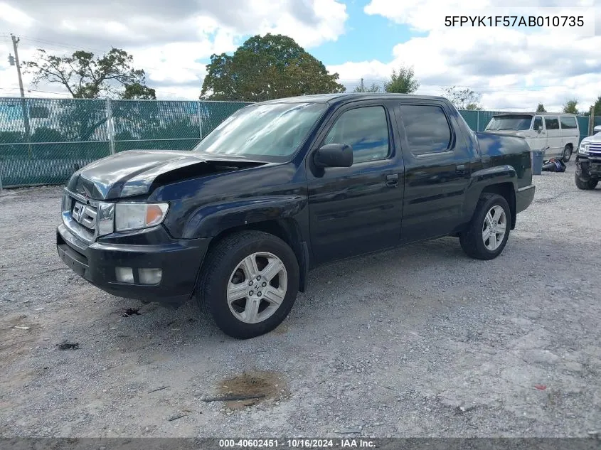 2010 Honda Ridgeline Rtl VIN: 5FPYK1F57AB010735 Lot: 40602451