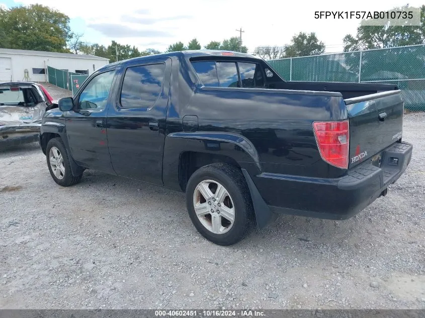 2010 Honda Ridgeline Rtl VIN: 5FPYK1F57AB010735 Lot: 40602451