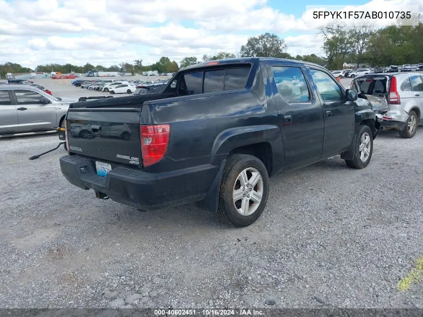 2010 Honda Ridgeline Rtl VIN: 5FPYK1F57AB010735 Lot: 40602451