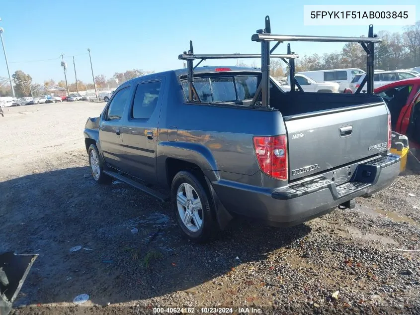 2010 Honda Ridgeline Rtl VIN: 5FPYK1F51AB003845 Lot: 40624162