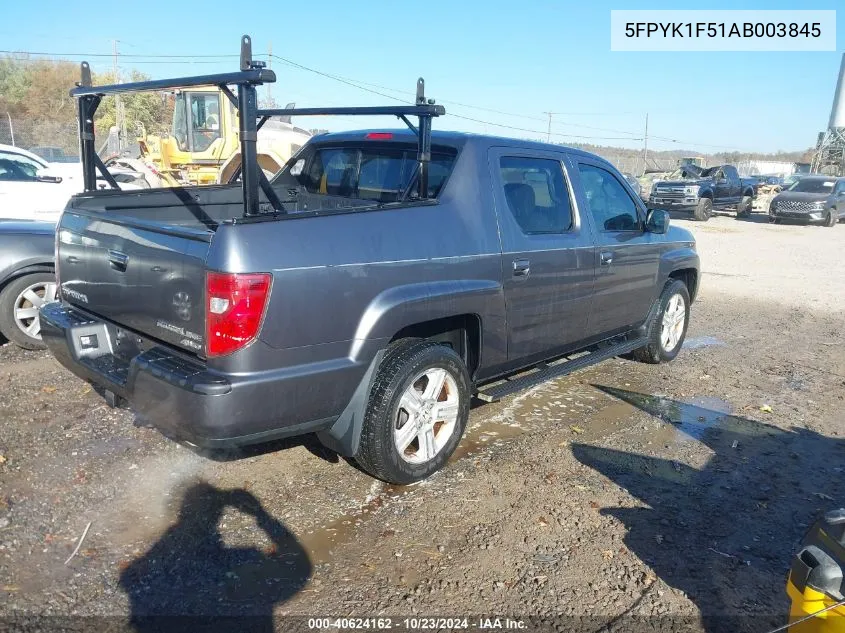 2010 Honda Ridgeline Rtl VIN: 5FPYK1F51AB003845 Lot: 40624162