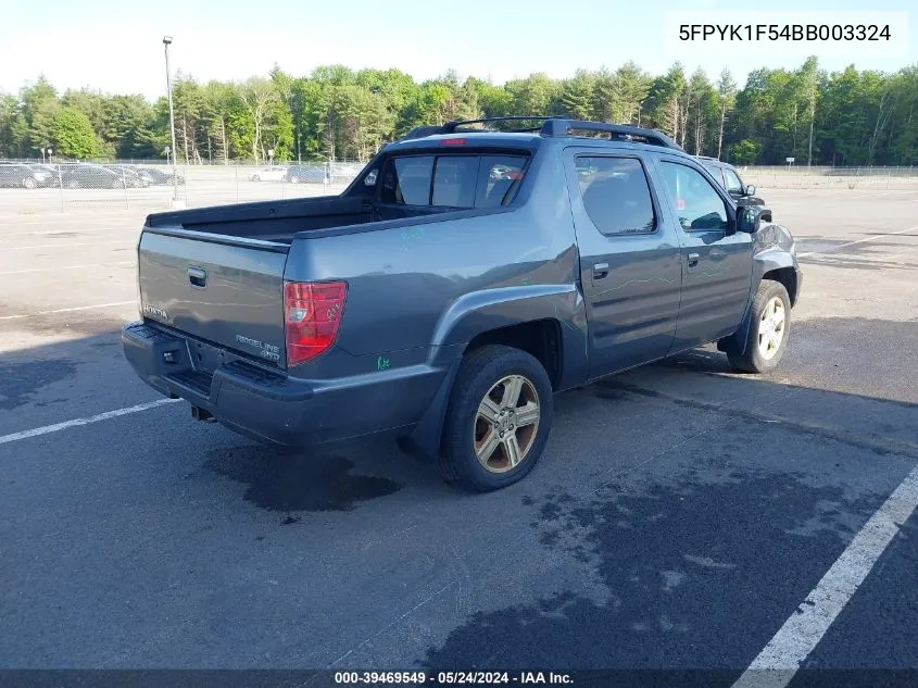 2011 Honda Ridgeline Rtl VIN: 5FPYK1F54BB003324 Lot: 39469549