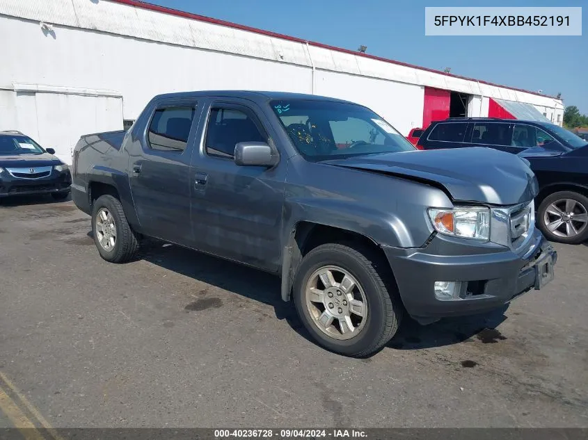 2011 Honda Ridgeline Rts VIN: 5FPYK1F4XBB452191 Lot: 40236728